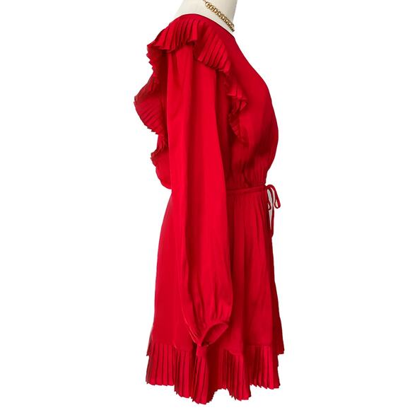 The Kooples “Short red dress” pleated ruffle satin mini dress medium size M - Picture 9 of 12